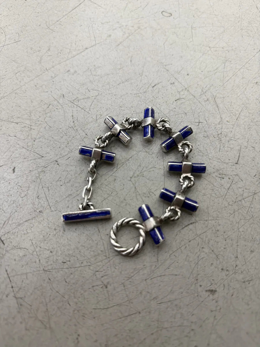 1960s Gucci Silver Blue & Grey Link Bracelet HXeCpsI 4
