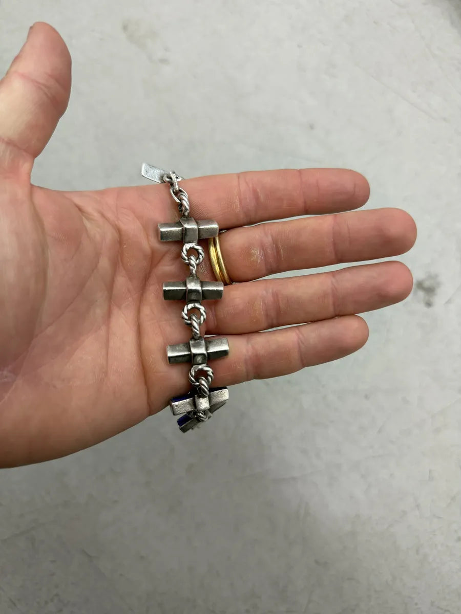 1960s Gucci Silver Blue & Grey Link Bracelet HXeCpsI 5
