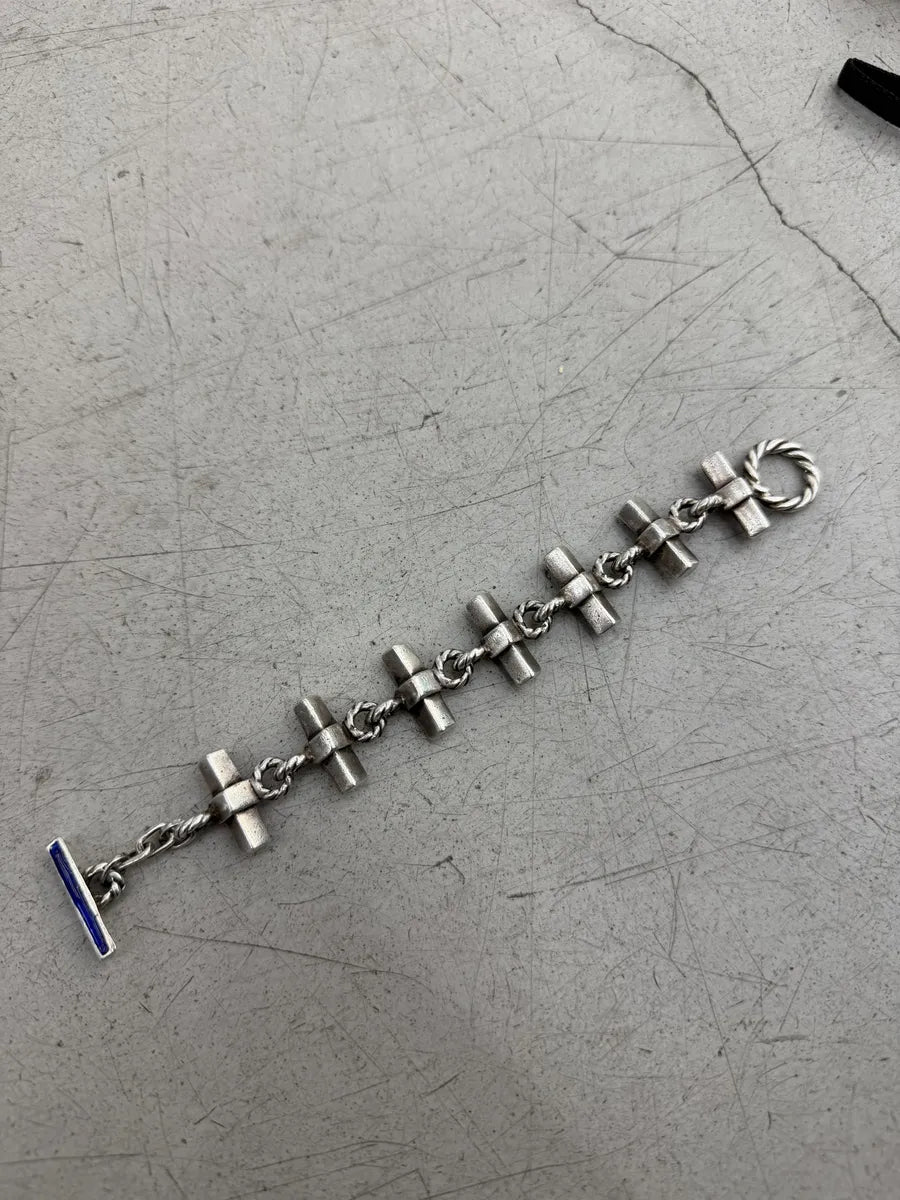 1960s Gucci Silver Blue & Grey Link Bracelet HXeCpsI 9