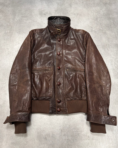 FW2005 Dolce & Gabbana Military Double Leather Heavy Jacket (L)