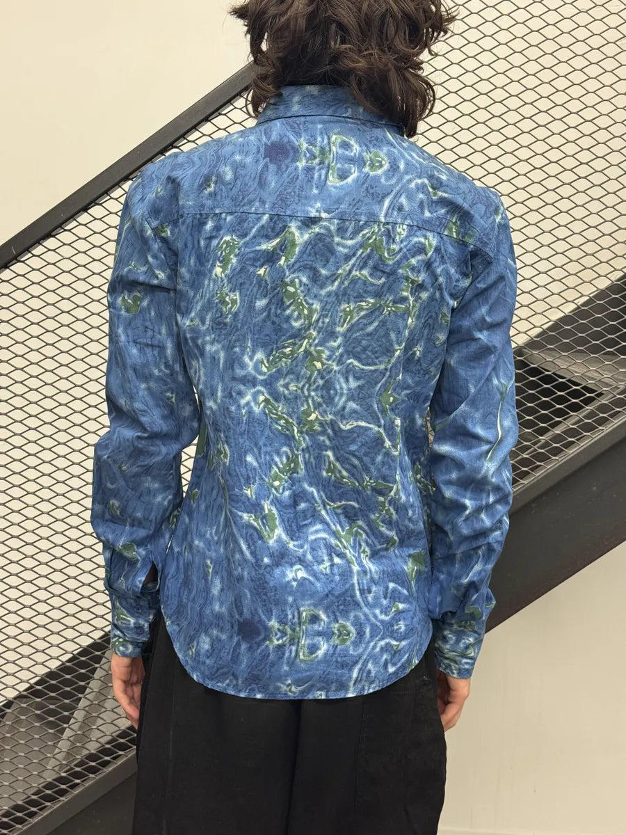 2000s Cavalli Blue Ocean Abstract Shirt SmMWFlM 2