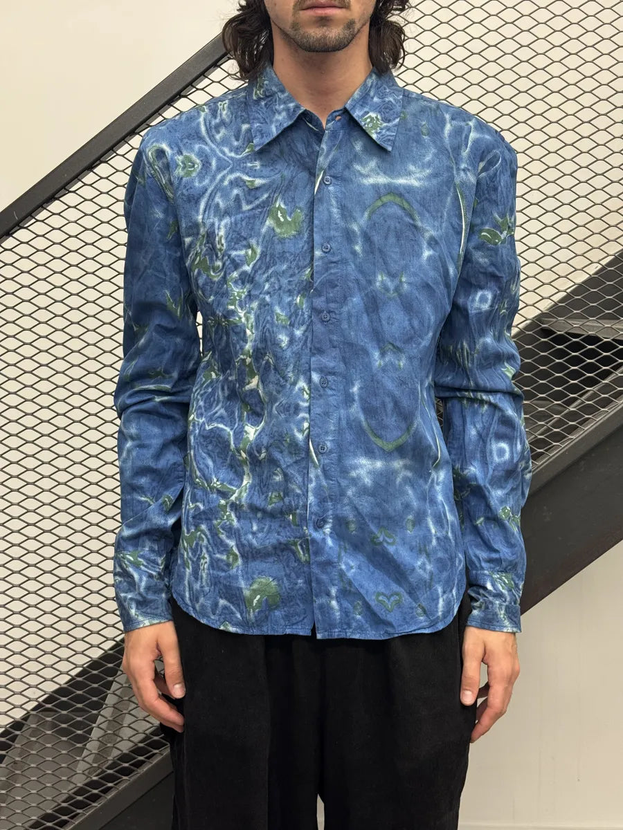 2000s Cavalli Blue Ocean Abstract Shirt SmMWFlM 1