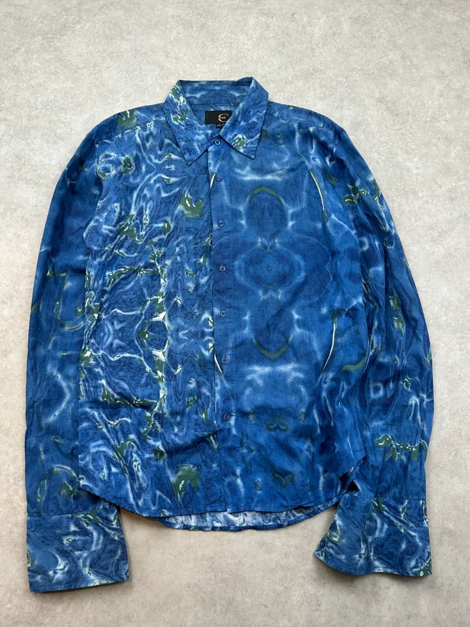 2000s Cavalli Blue Ocean Abstract Shirt SmMWFlM 0