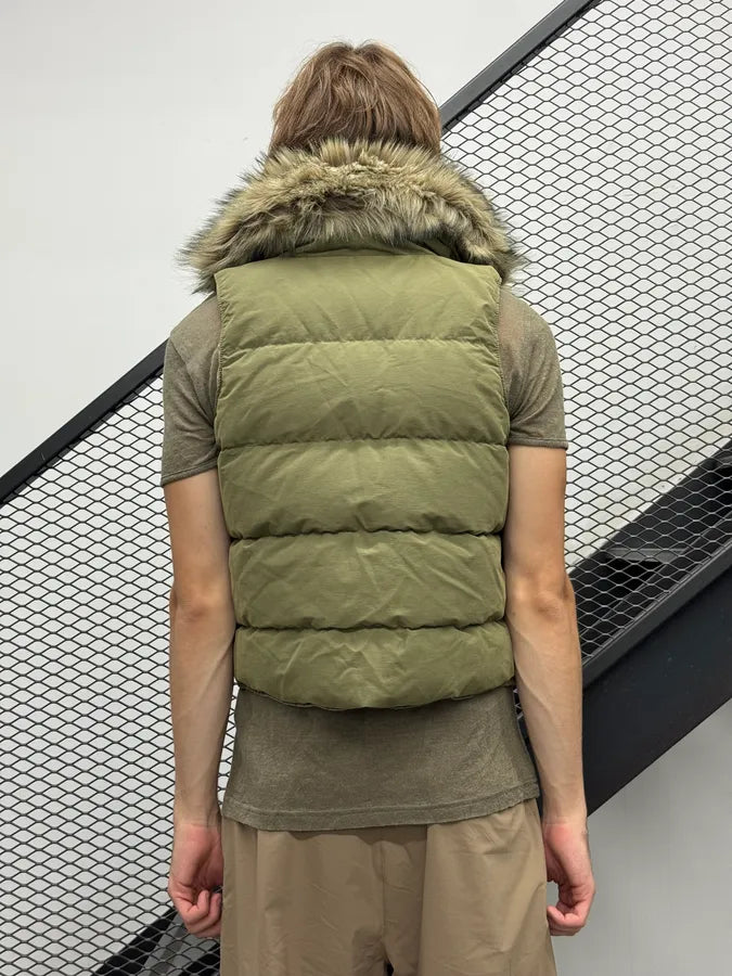 2010s Ralph Lauren Denim& Supply Olive Nylon Quilted Faux Fur Vest YVGixne 3