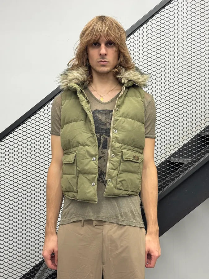 2010s Ralph Lauren Denim& Supply Olive Nylon Quilted Faux Fur Vest YVGixne 2