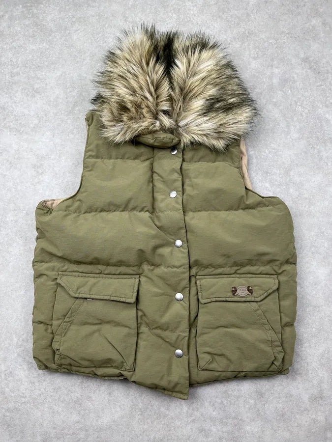 2010s Ralph Lauren Denim& Supply Olive Nylon Quilted Faux Fur Vest YVGixne 0