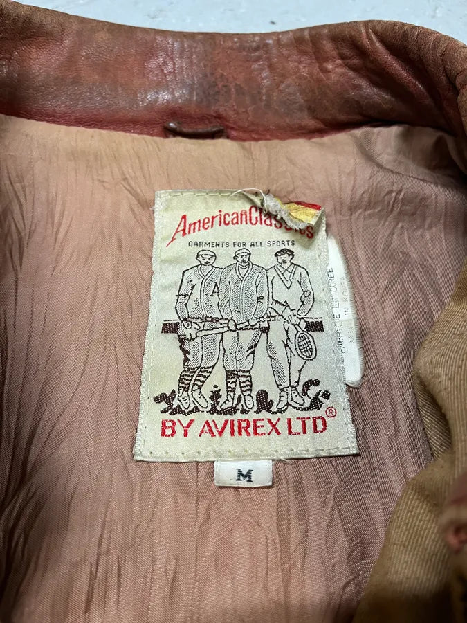 1980s Avirex Red Leither Beige Metallic Varsity Bomber Jacket (L) 11