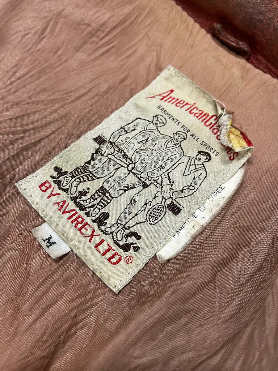 1980s Avirex Red Leither Beige Metallic Varsity Bomber Jacket (L) 12