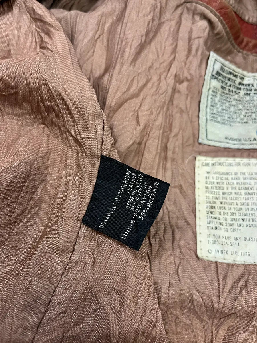 1980s Avirex Red Leither Beige Metallic Varsity Bomber Jacket (L) 13