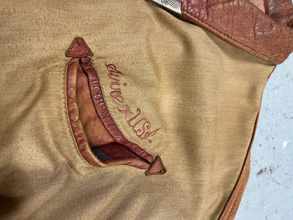 1980s Avirex Red Leither Beige Metallic Varsity Bomber Jacket (L) 15