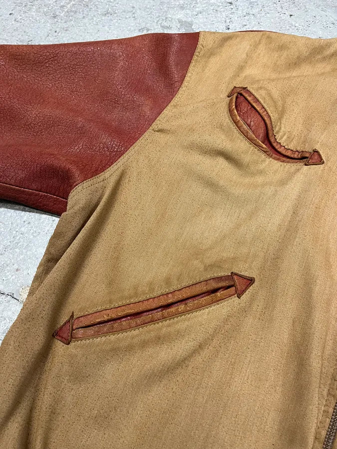 1980s Avirex Red Leither Beige Metallic Varsity Bomber Jacket (L) 19