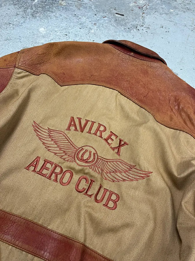 1980s Avirex Red Leither Beige Metallic Varsity Bomber Jacket (L) 5