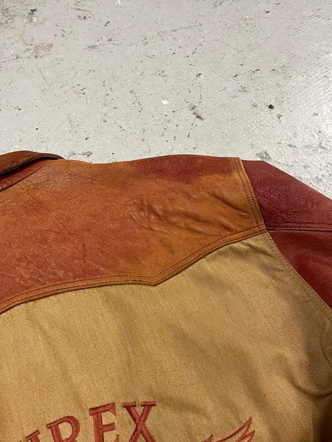 1980s Avirex Red Leither Beige Metallic Varsity Bomber Jacket (L) 7