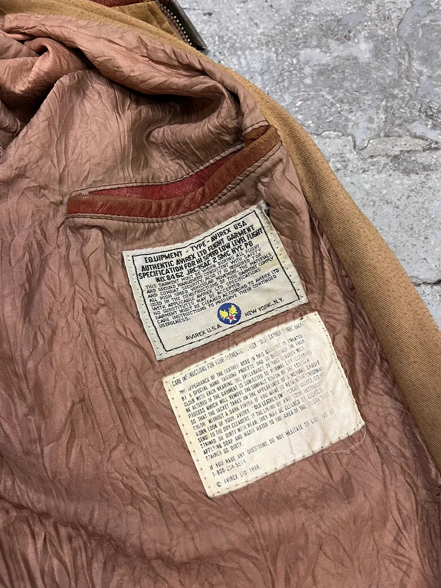 1980s Avirex Red Leither Beige Metallic Varsity Bomber Jacket (L) 8