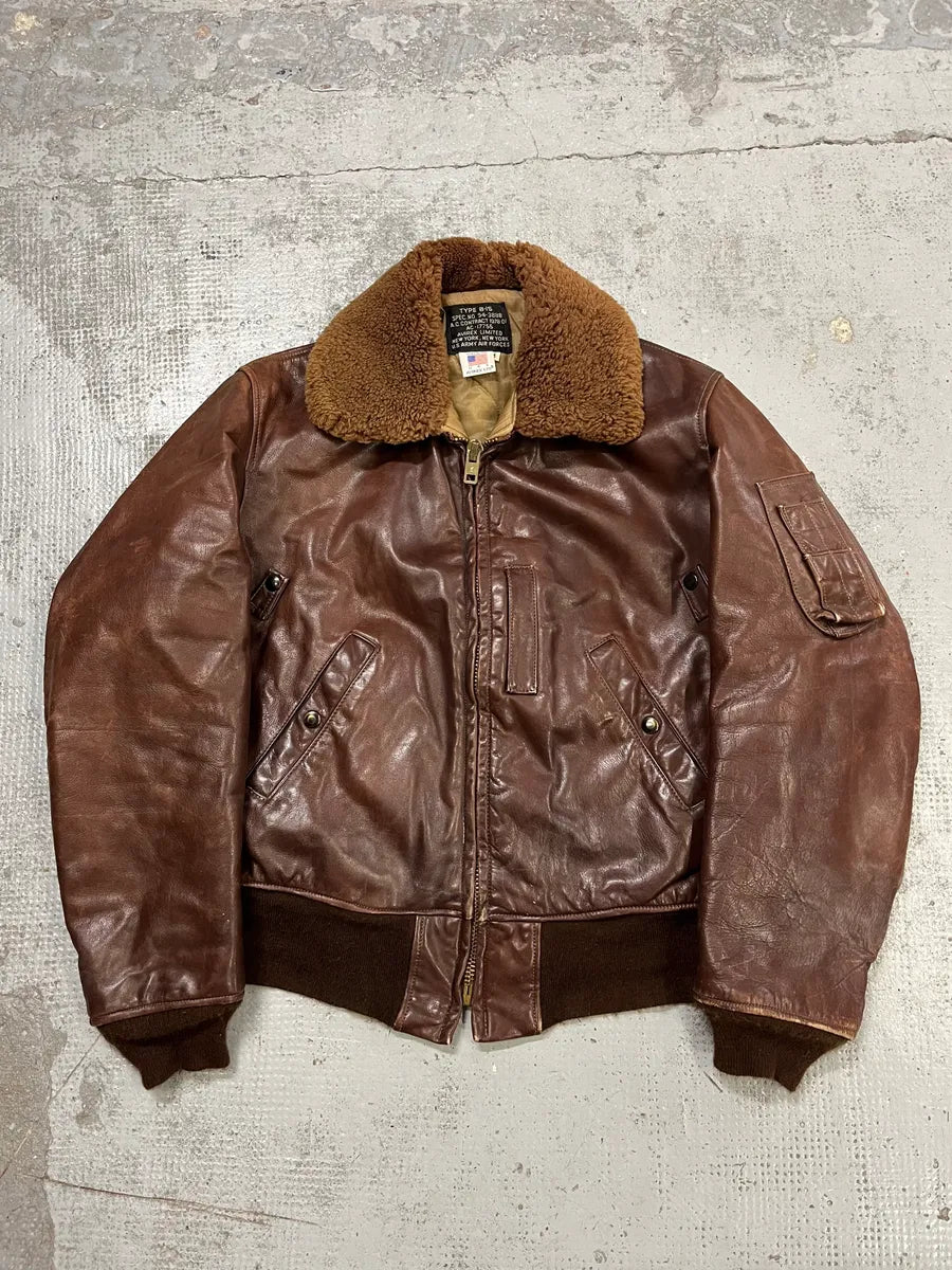 1980s Avirex Shearling Brown Leather Bomber Jacket NjEclDD 0