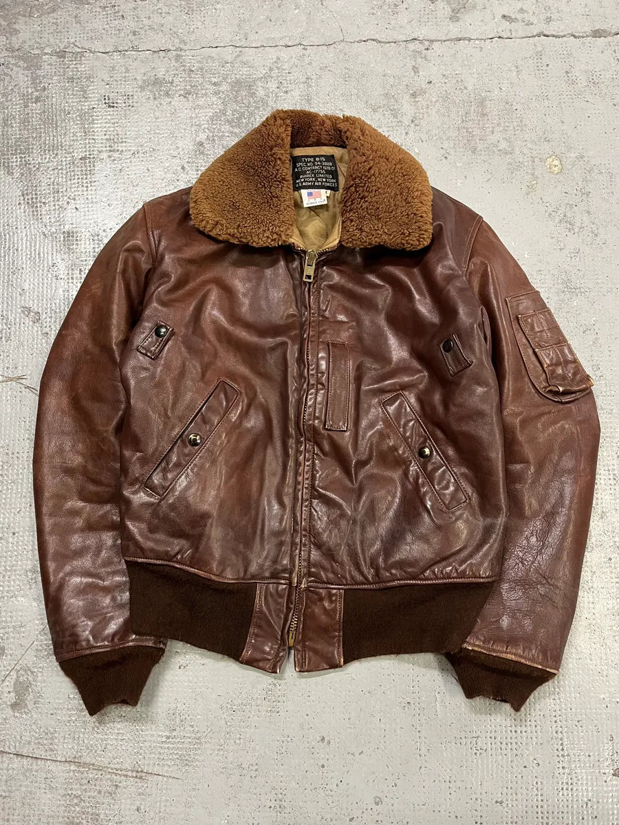 1980s Avirex Shearling Brown Leather Bomber Jacket NjEclDD 2