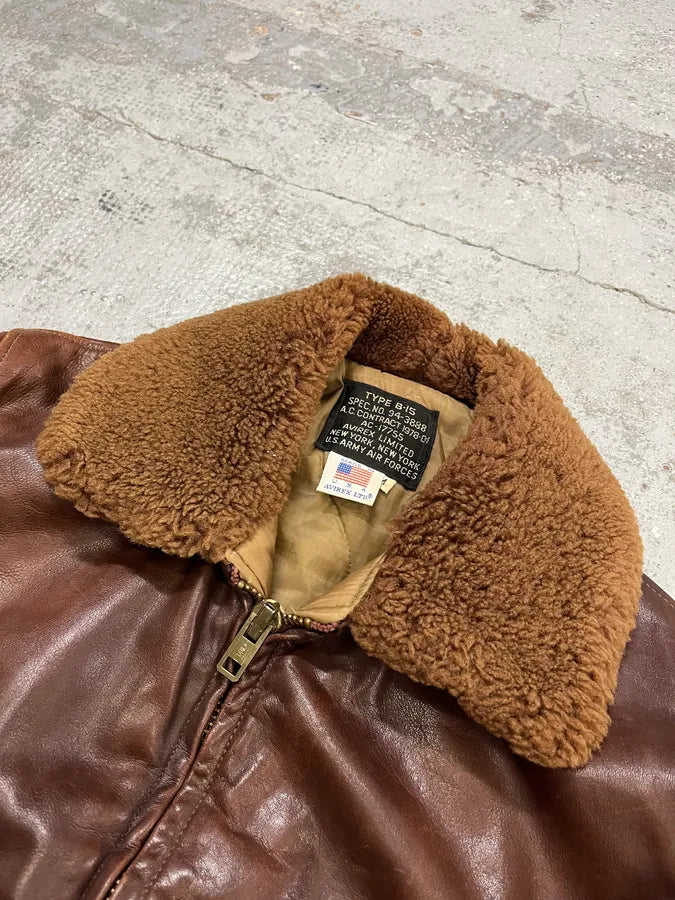 1980s Avirex Shearling Brown Leather Bomber Jacket NjEclDD 4