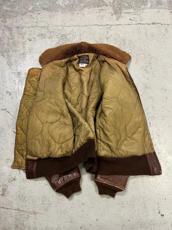 1980s Avirex Shearling Brown Leather Bomber Jacket NjEclDD 7