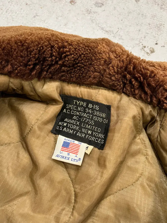 1980s Avirex Shearling Brown Leather Bomber Jacket NjEclDD 8