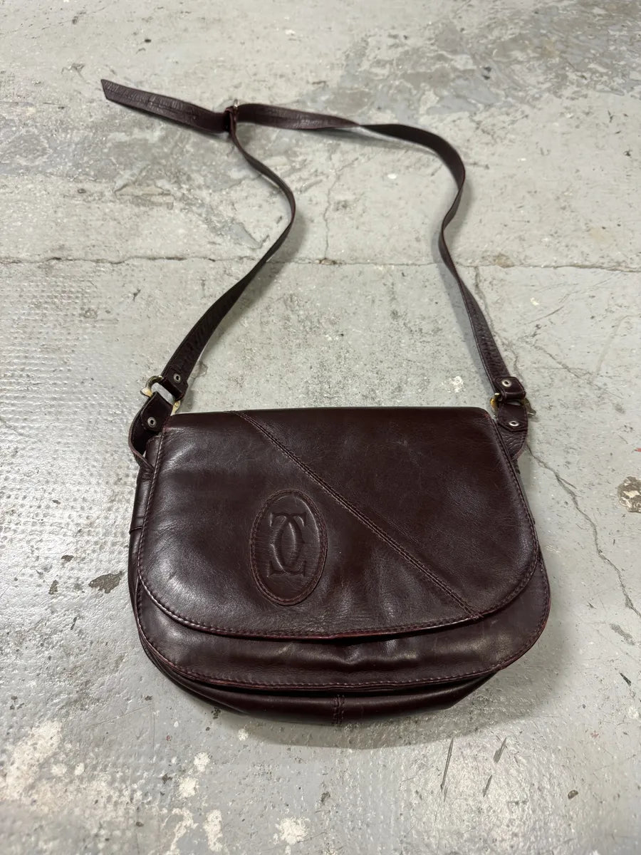 1980s Cartier Burgundy Leather Shoulder Bag (OS) vVTMBqS 2