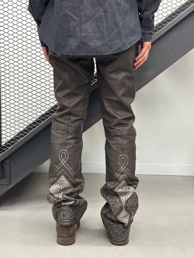 SS2006 Christian Dior Dark Brown Leather Straight Pants ZfTBrGQ 3