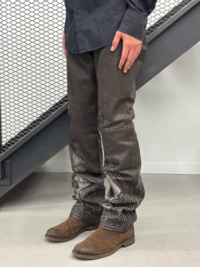SS2006 Christian Dior Dark Brown Leather Straight Pants ZfTBrGQ 2