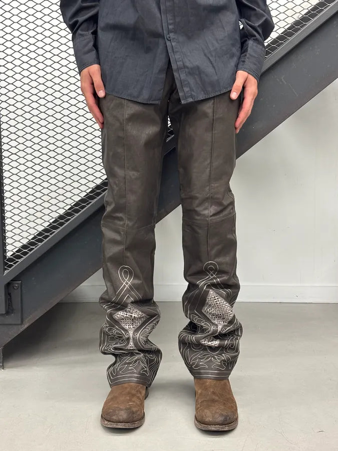 SS2006 Christian Dior Dark Brown Leather Straight Pants ZfTBrGQ 1