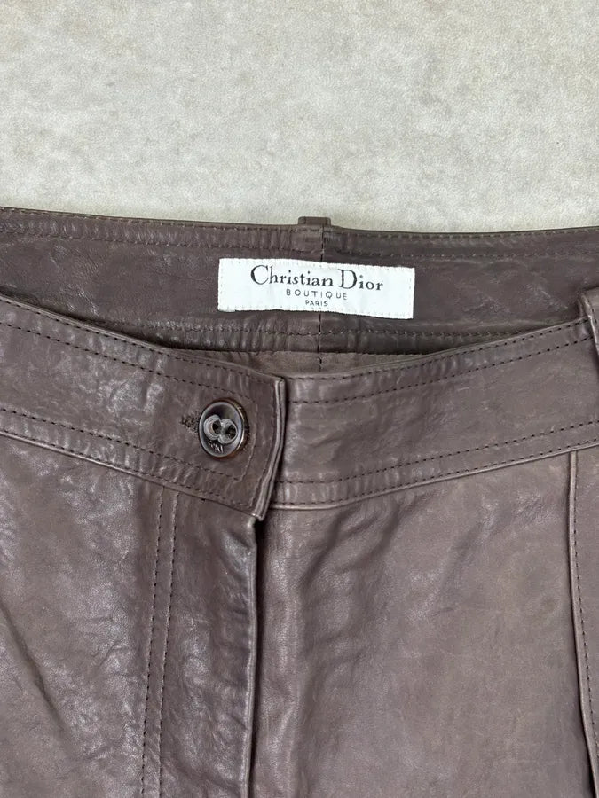 SS2006 Christian Dior Dark Brown Leather Straight Pants ZfTBrGQ 10