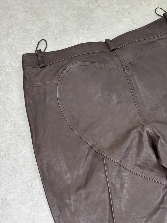 SS2006 Christian Dior Dark Brown Leather Straight Pants ZfTBrGQ 7