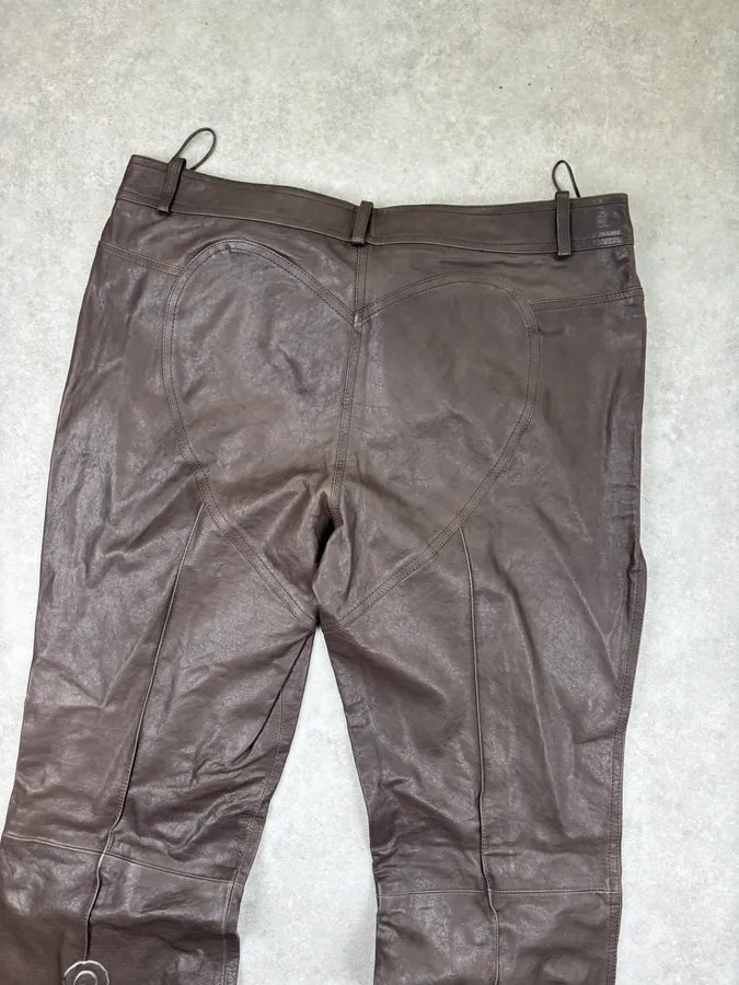 SS2006 Christian Dior Dark Brown Leather Straight Pants ZfTBrGQ 6