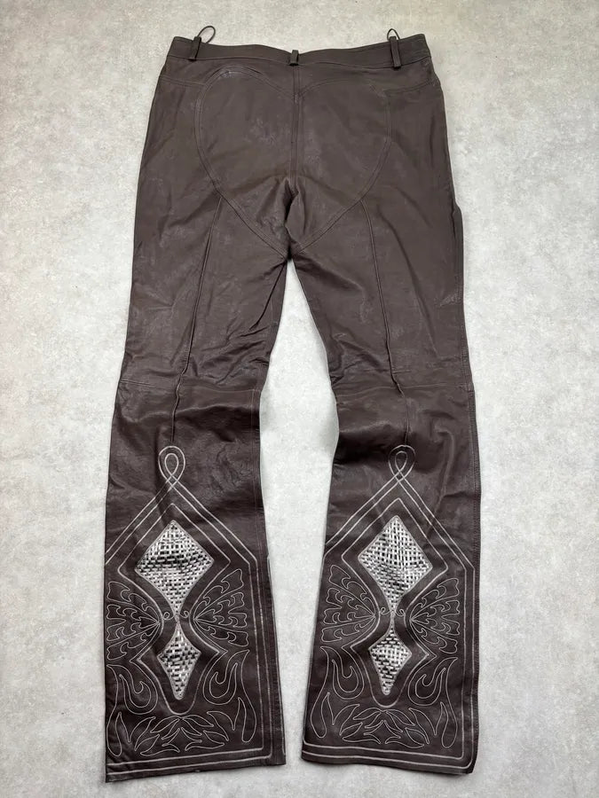 SS2006 Christian Dior Dark Brown Leather Straight Pants ZfTBrGQ 5