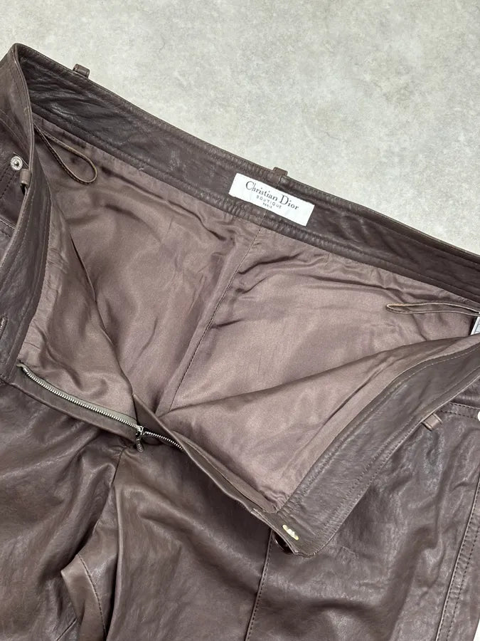 SS2006 Christian Dior Dark Brown Leather Straight Pants ZfTBrGQ 11