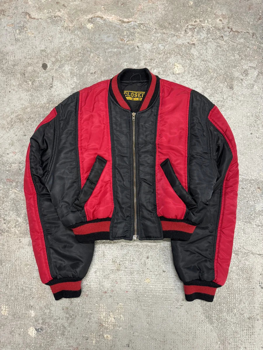1980s Closed x Marithé & François Girbaud Cropped Black & Red Bomber Jacket (M) VRoknEy 1