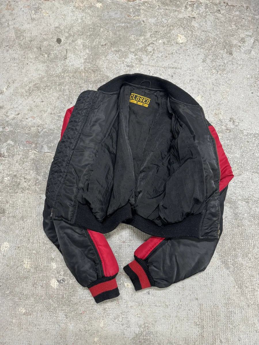 1980s Closed x Marithé & François Girbaud Cropped Black & Red Bomber Jacket (M) VRoknEy 6
