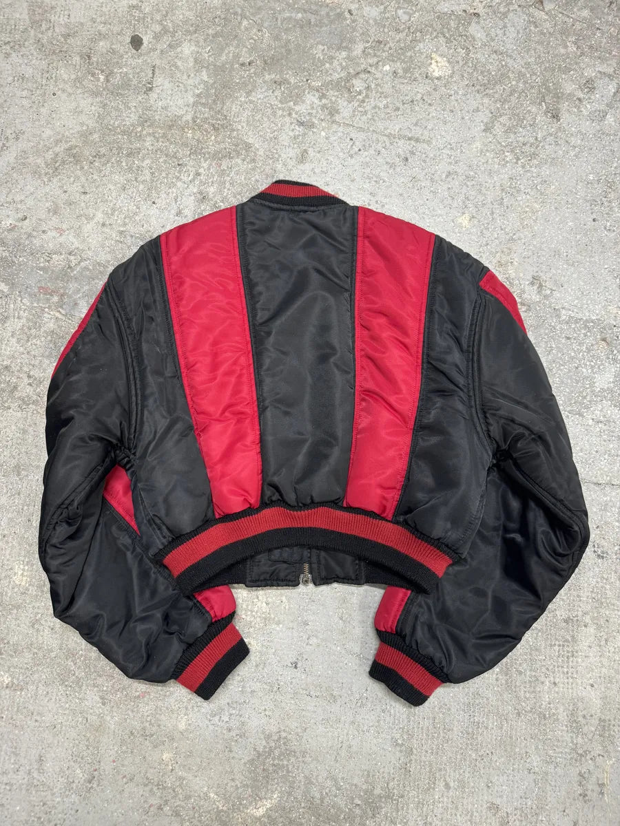 1980s Closed x Marithé & François Girbaud Cropped Black & Red Bomber Jacket (M) VRoknEy 8