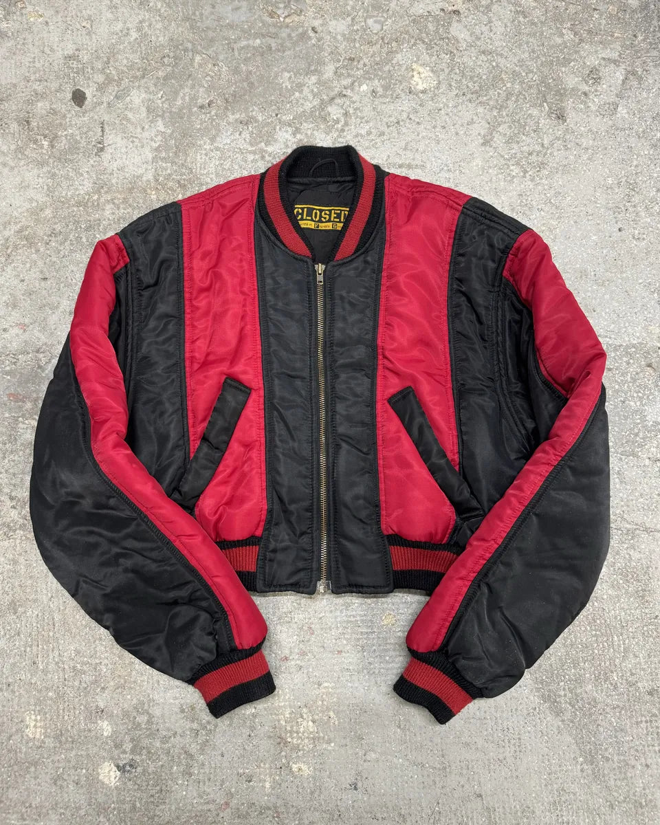 1980s Closed x Marithé & François Girbaud Cropped Black & Red Bomber Jacket (XS) 0
