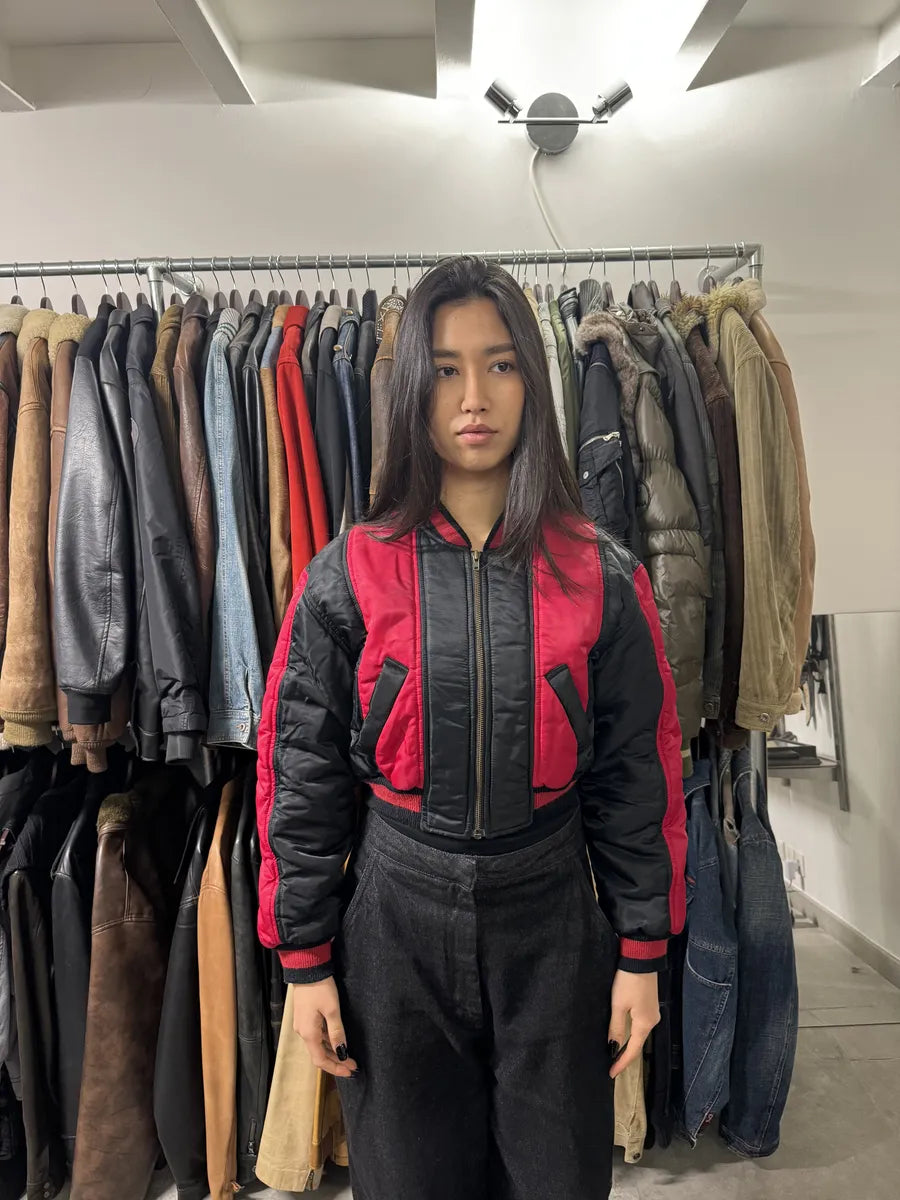1980s Closed x Marithé & François Girbaud Cropped Black & Red Bomber Jacket (XS) 2