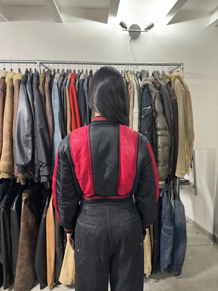 1980s Closed x Marithé & François Girbaud Cropped Black & Red Bomber Jacket (XS) 3
