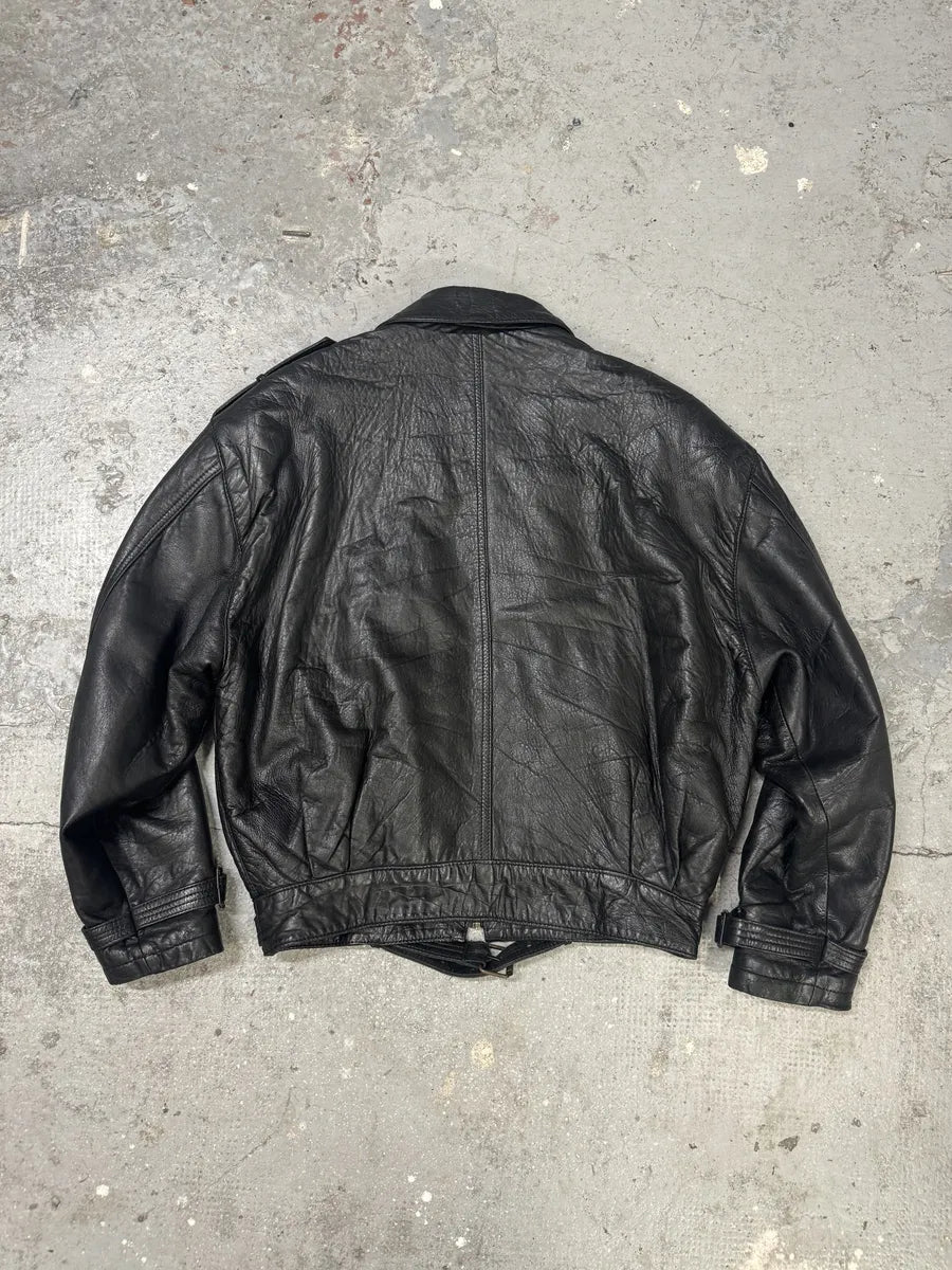 1980s Cropped Leather Black Army Asymmetrical Jacket (S/M) 1