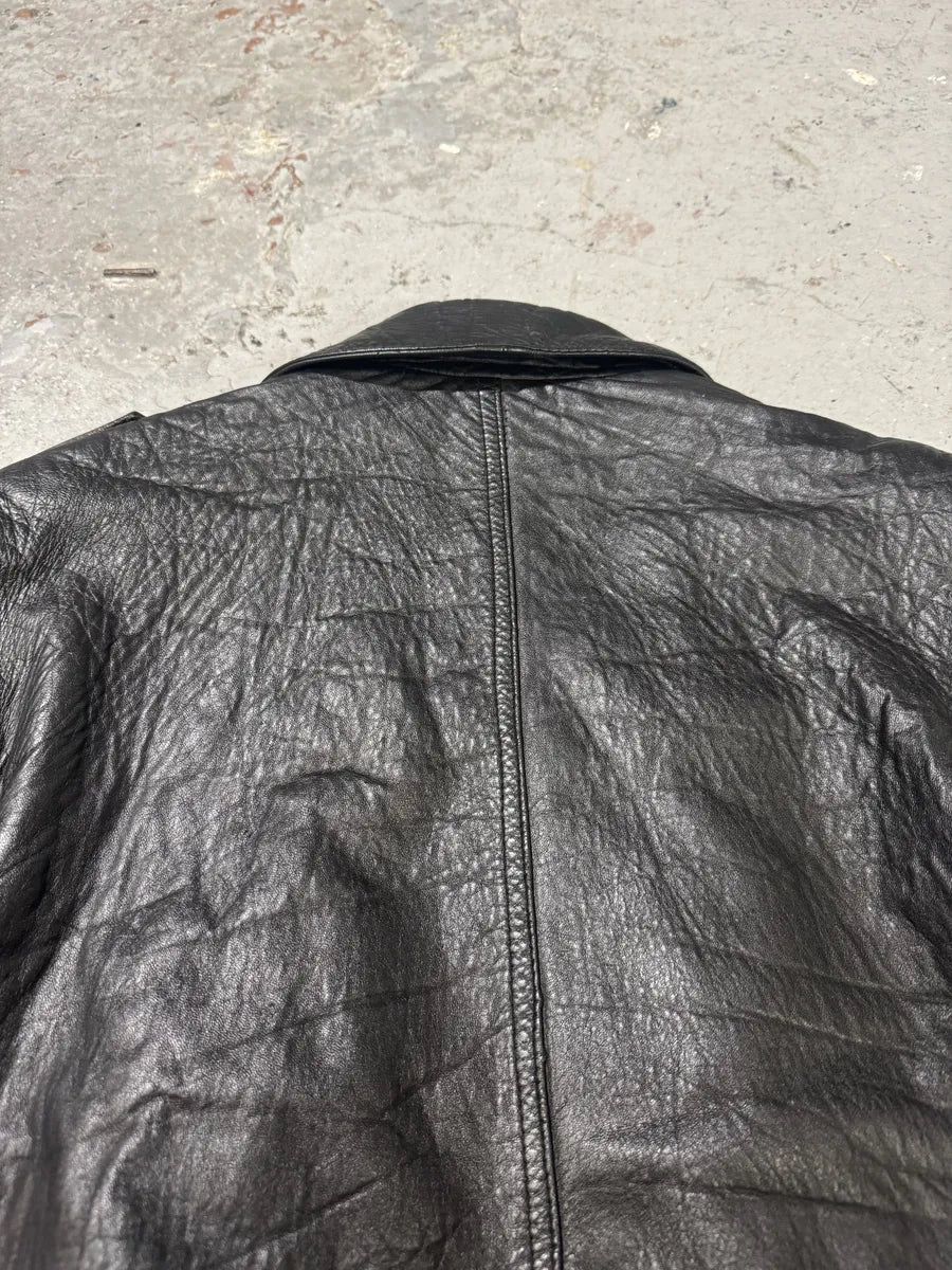 1980s Cropped Leather Black Army Asymmetrical Jacket (S/M) 3