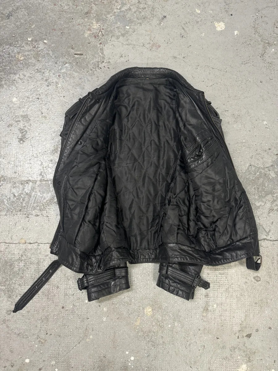 1980s Cropped Leather Black Army Asymmetrical Jacket (S/M) 4