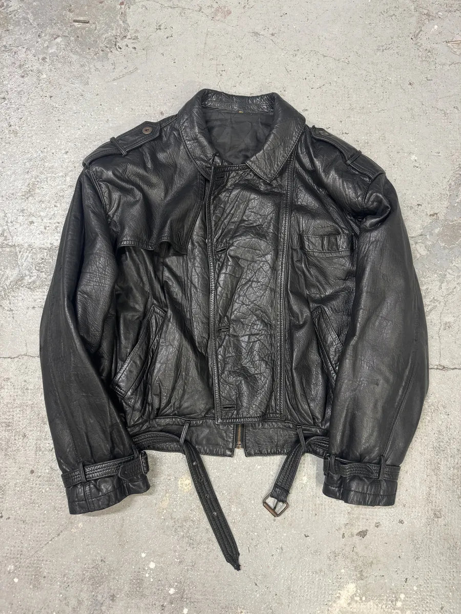 1980s Cropped Leather Black Army Asymmetrical Jacket (S/M) 7