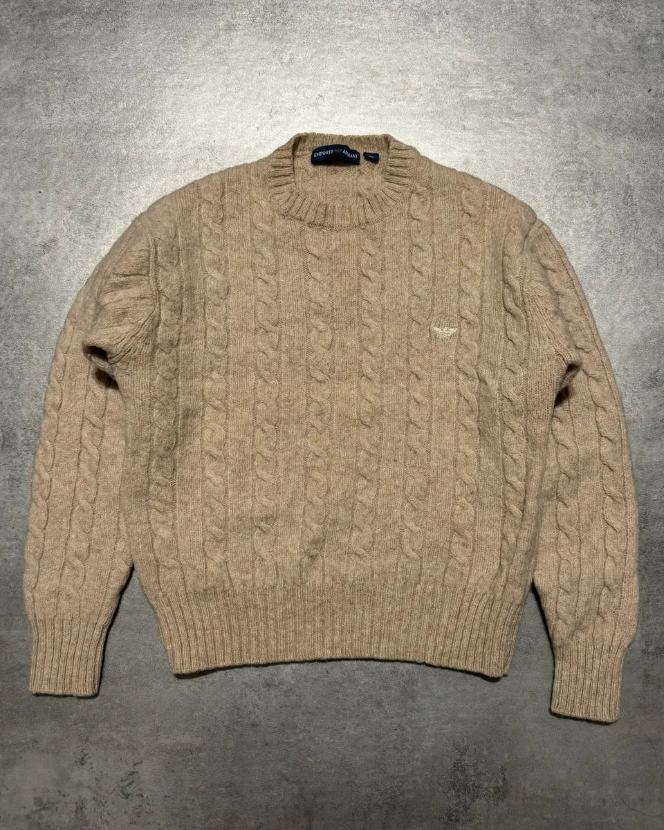 1980s Emporio Armani Beige Wool Structured Italian Sweater (XXS/XS) 0