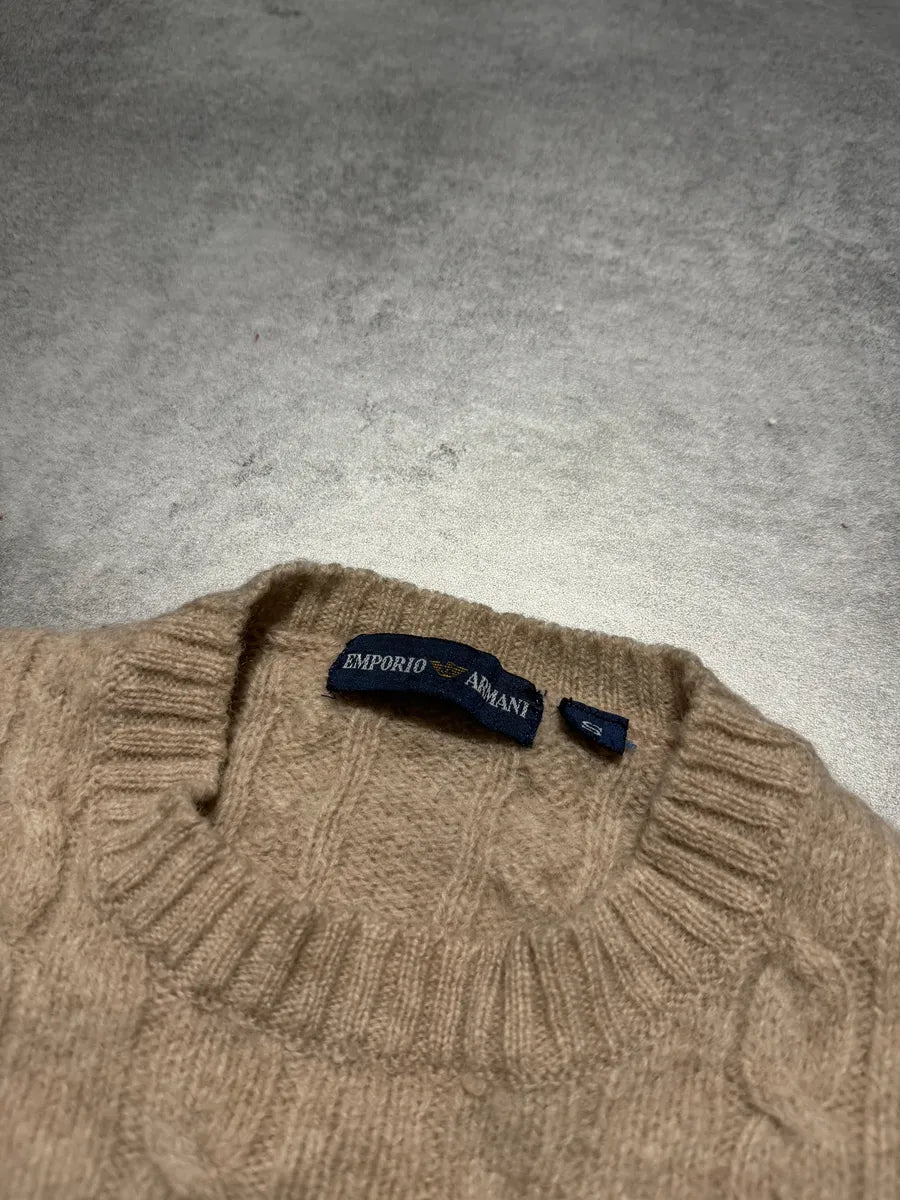 1980s Emporio Armani Beige Wool Structured Italian Sweater (XXS/XS) 4