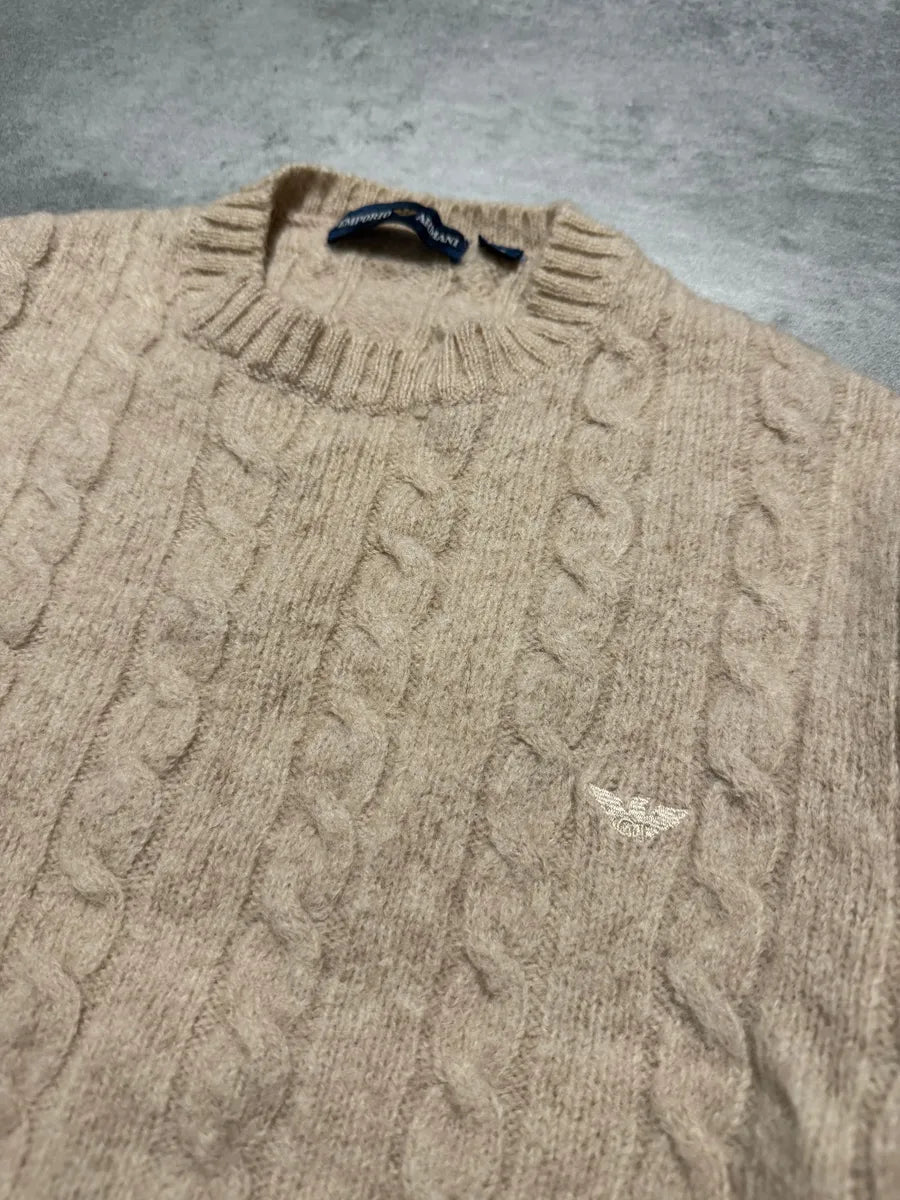 1980s Emporio Armani Beige Wool Structured Italian Sweater (XXS/XS) 5