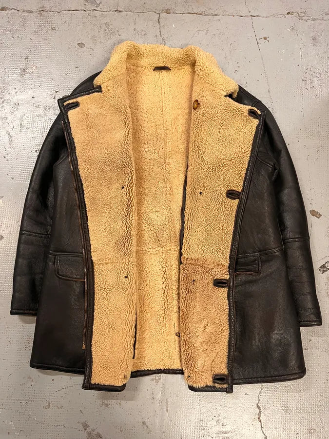 1980s Emporio Armani Black Shearling Leather Coat fBkAhef 5