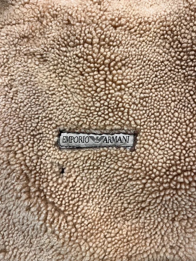 1980s Emporio Armani Black Shearling Leather Coat fBkAhef 6
