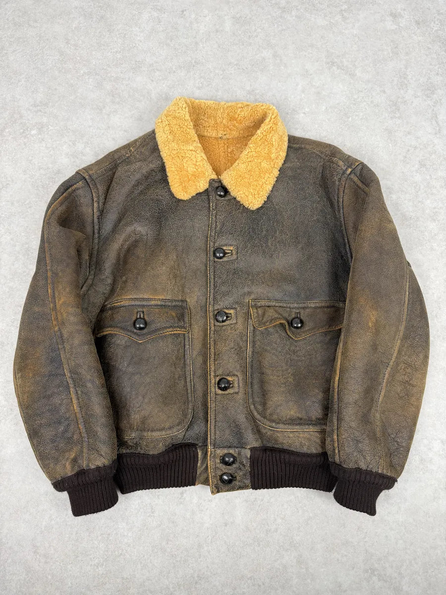 1980s Emporio Armani Brown Eroded Shearling Leather Jacket GkTulbo 0
