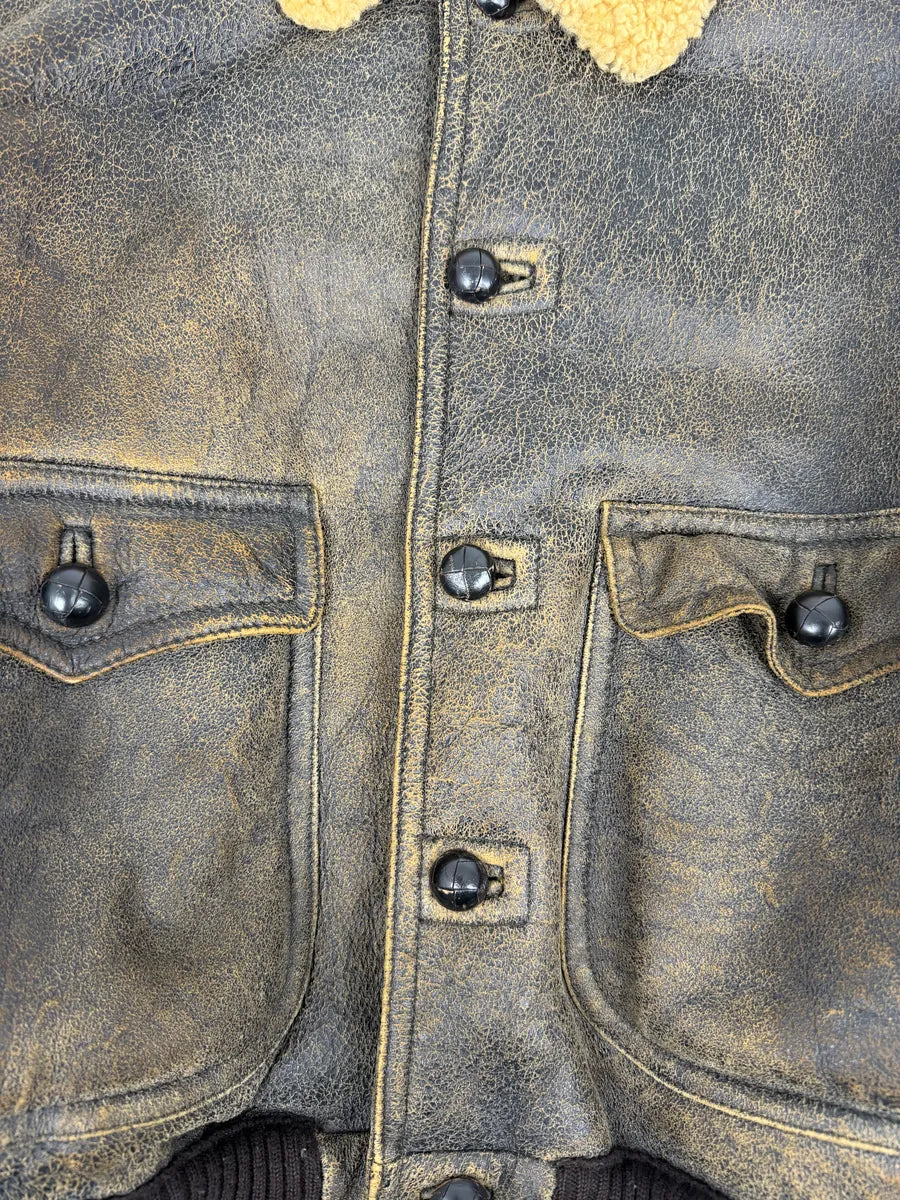 1980s Emporio Armani Brown Eroded Shearling Leather Jacket GkTulbo 12