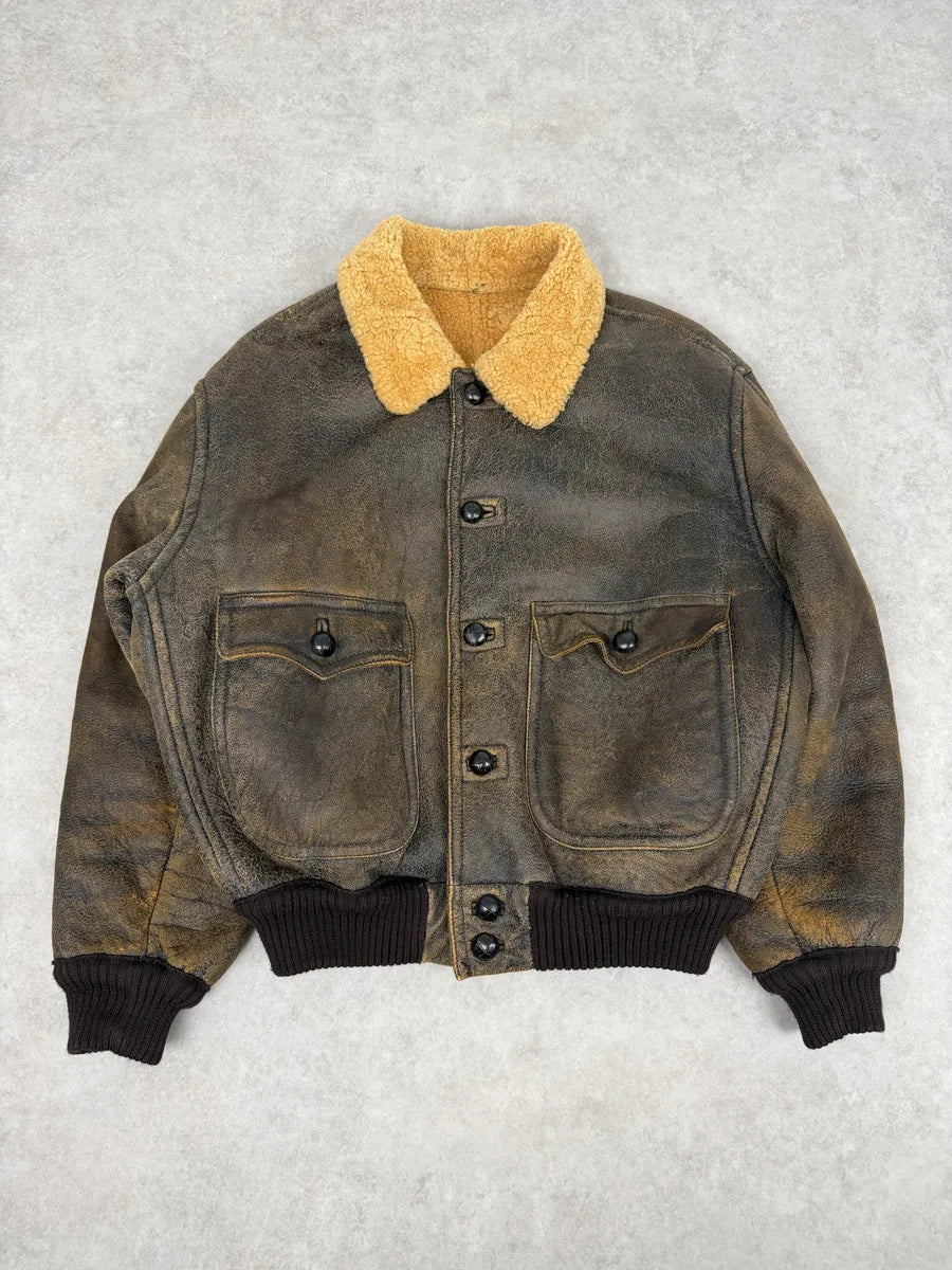 1980s Emporio Armani Brown Eroded Shearling Leather Jacket GkTulbo 6
